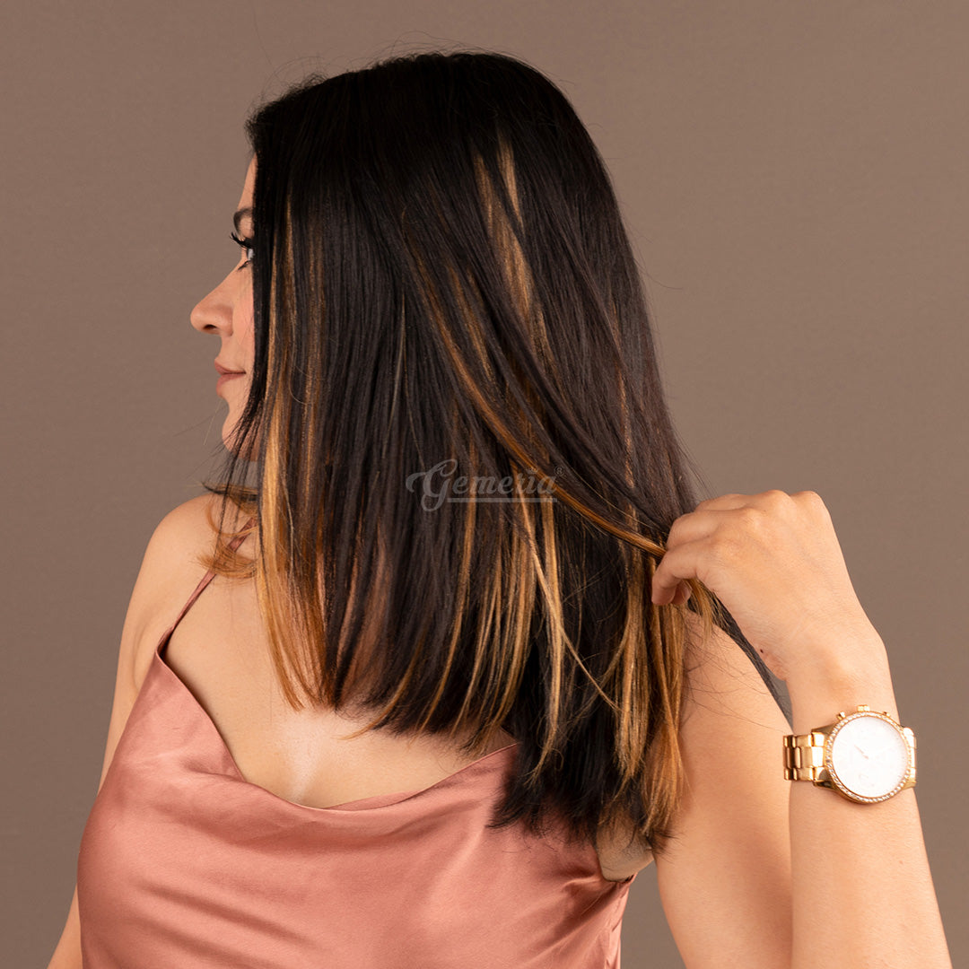 GOLDEN BROWN 4 CLIPS HIGHLIGHTS + PREMIUM MESSY HAIR BUN