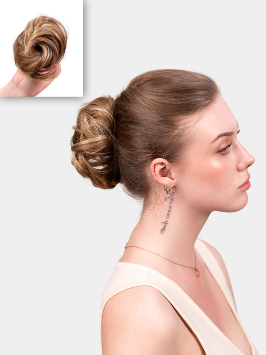 GOLDEN BROWN 4 CLIPS HIGHLIGHTS + PREMIUM MESSY HAIR BUN